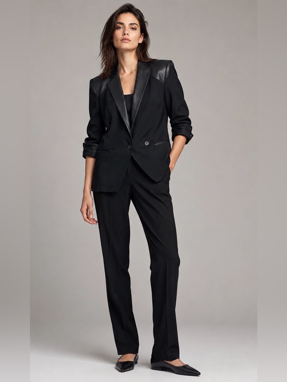 Helmut Lang Black Wool Blazer Leather Trim Size 10 Designer Edgy Soho Downtown - Picture 10 of 14